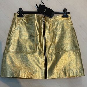 Gold Metallic Faux Leather Mini Skirt